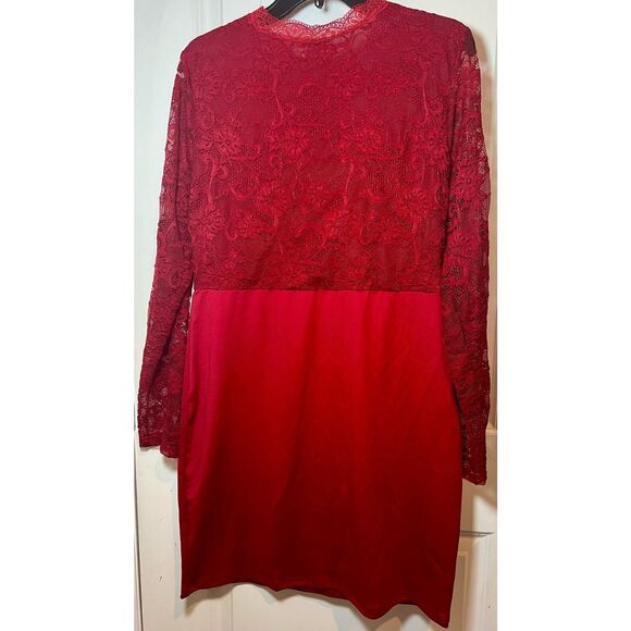 Women's Red Dress with Floral Long Sleeve Lace Top and Solid Skirt 2XL - Picture 2 of 9